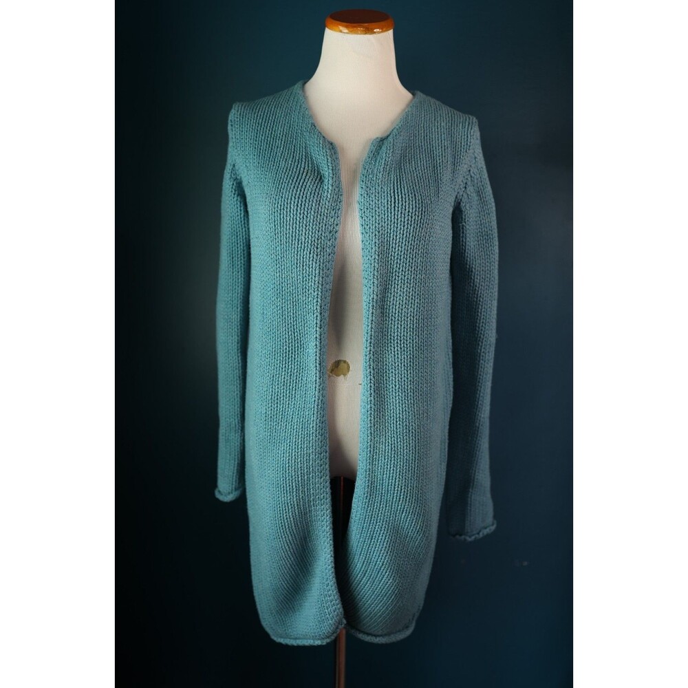 Vintage GAP Y2K Baby Blue Chunky Knit Open Front Cozy Long Cardigan Preppy M